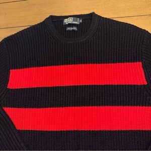 Polo Ralph Lauren Lambswool Ribbed Knit Crewneck Sweater Mens XL Red Navy Blue